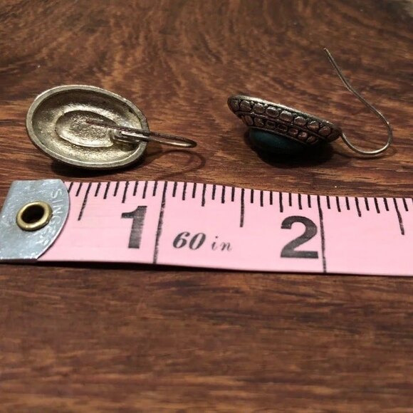 Oval Earrings Teal Center Stone Silver Tone - Picture 4 of 5